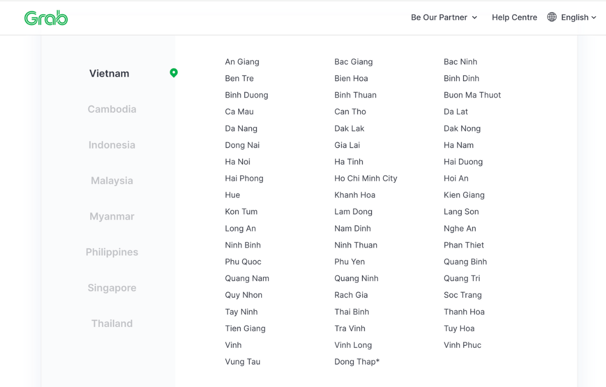 Grabが利用できる場所一覧