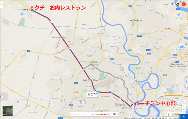 ホーチミンークチ間の地図