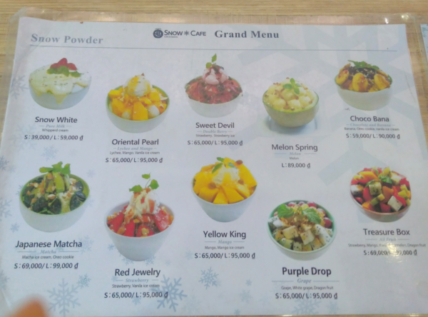 日系かき氷店SNOW CAFE のメニュー