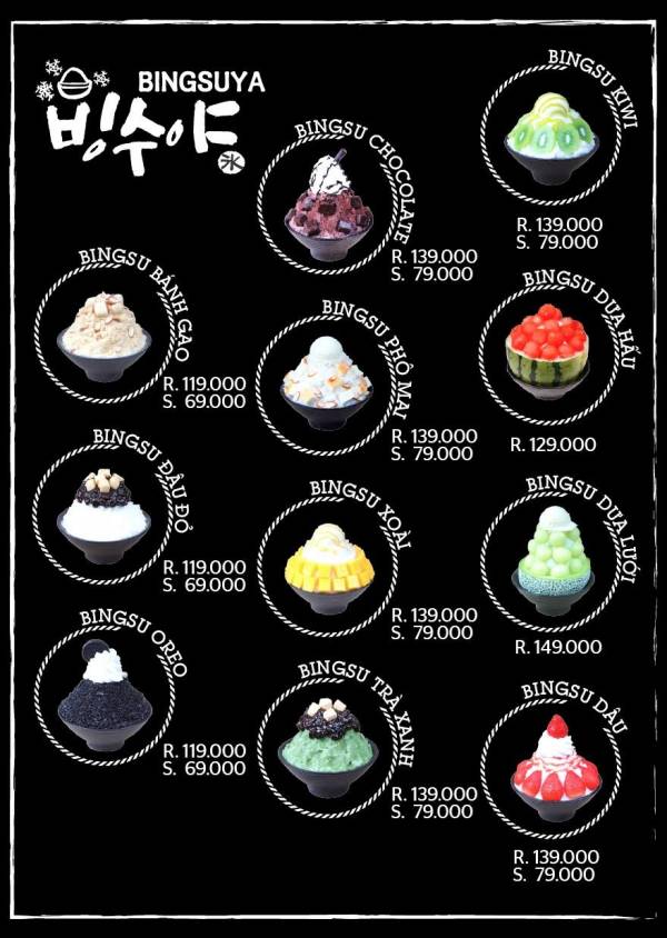 韓国系かき氷店Bingsuya Coffeeのメニュー