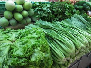 陳列されている新鮮な緑野菜