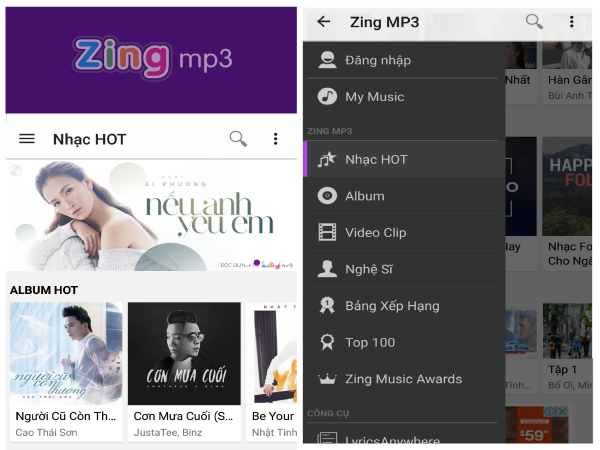 Zingmp3インターフェイス